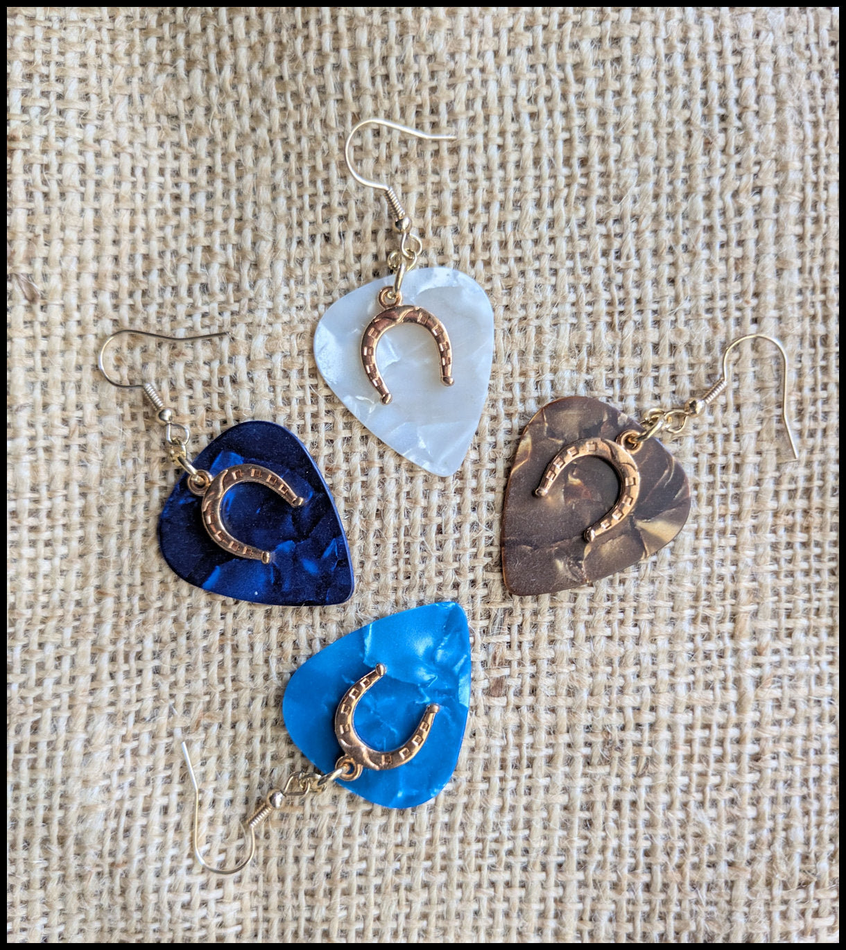 Guitar Pick Earrings with Horseshoe Charm