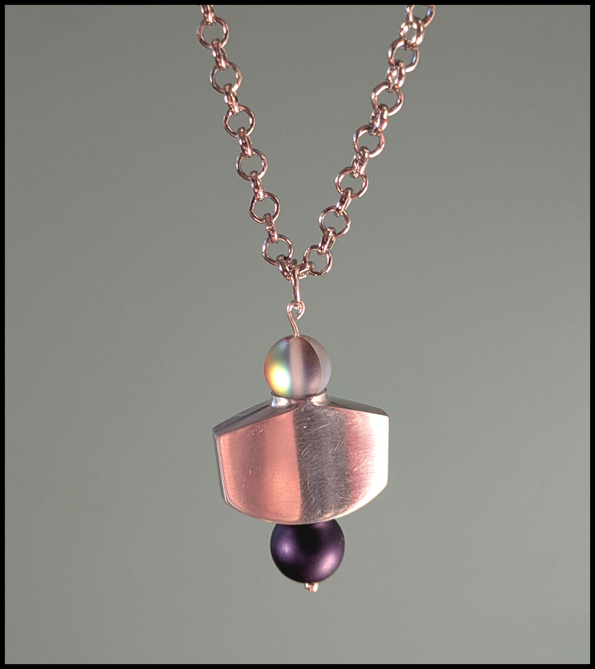 Silver guitar tuner iridescent purple necklace