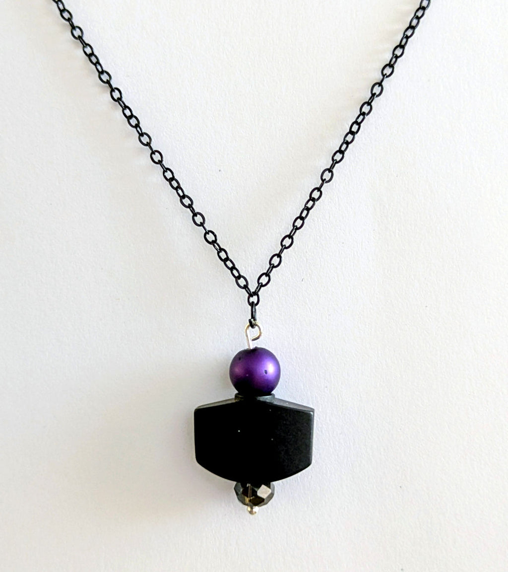 Satin black tuner button necklace