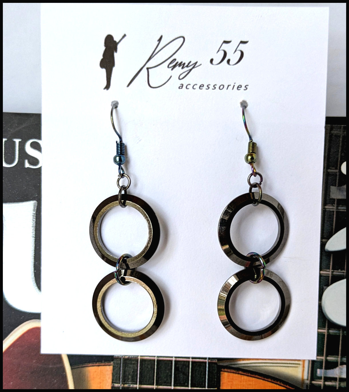 Black bass washer earrings