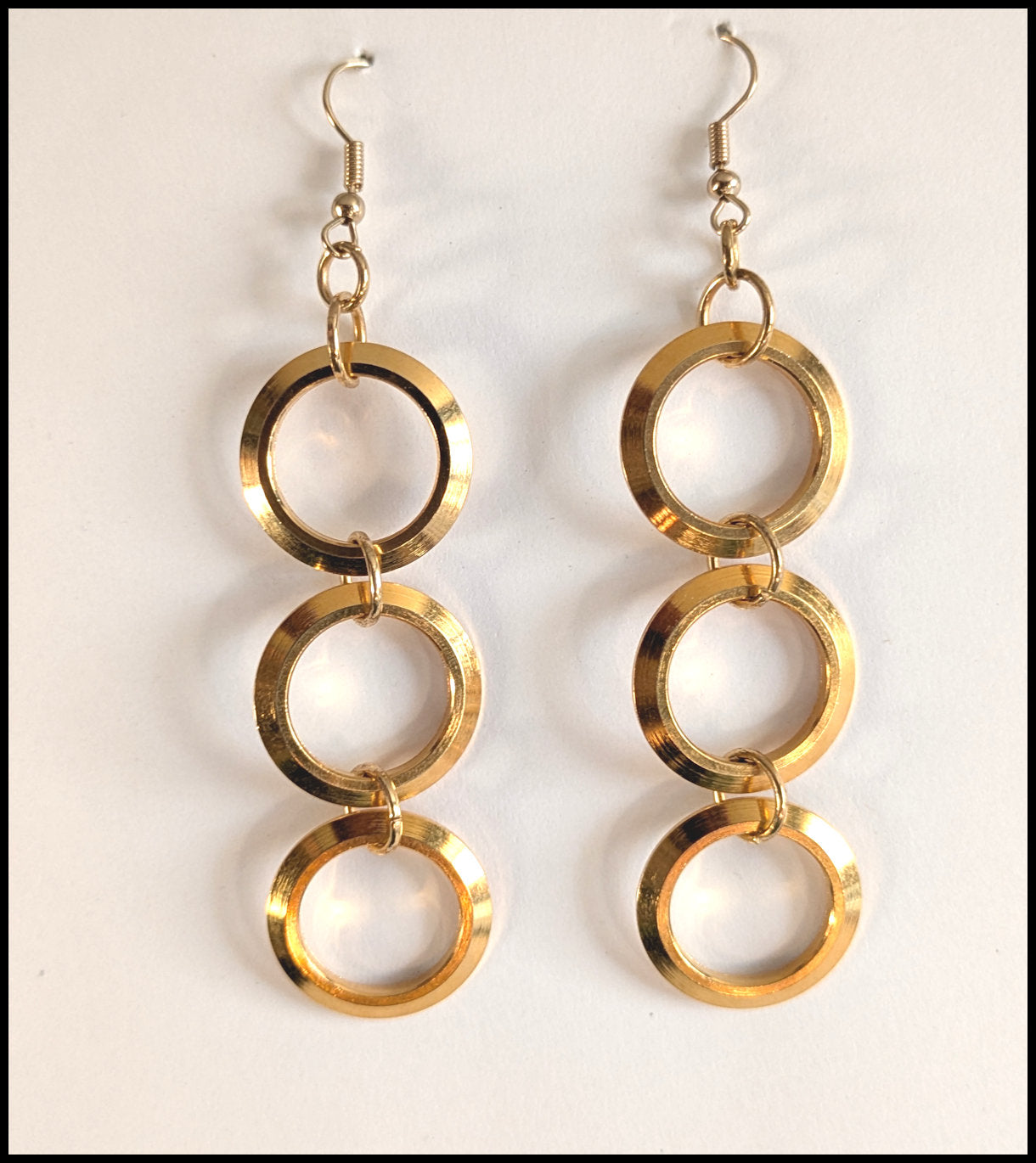 Triple ring gold bass guitar tuner washer earrings