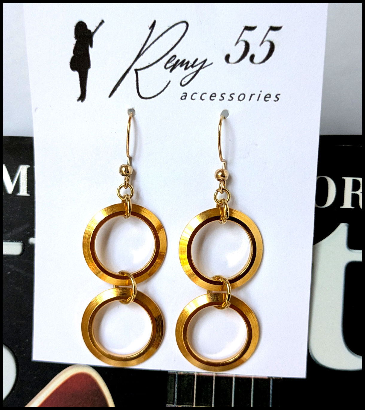 Gold bass tuner washer earrings