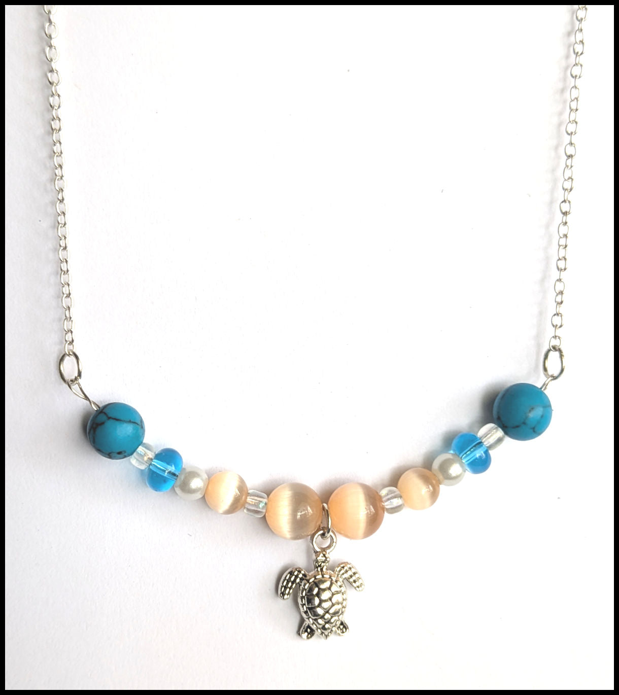 Turtle bead silver necklace